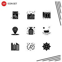 Pictogram Set of 9 Simple Solid Glyphs of bottle navigation architect compass interior Editable Vector Design Elements