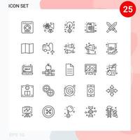 conjunto moderno de 25 líneas y símbolos, como informes de espadas, métricas de trompeta, elementos de diseño de vectores editables de iluminación