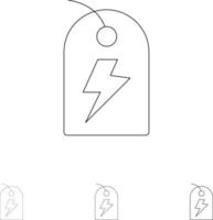 Tag Sign Power Energy Bold and thin black line icon set vector
