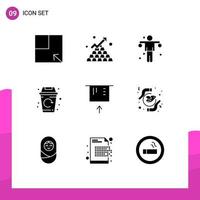 9 Thematic Vector Solid Glyphs and Editable Symbols of credit card been dumbbell garbage city Editable Vector Design Elements