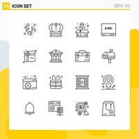 Set of 16 Vector Outlines on Grid for shopping formula box education product growth Editable Vector Design Elements