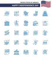 Group of 25 Blues Set for Independence day of United States of America such as city gift icecream festivity celebration Editable USA Day Vector Design Elements