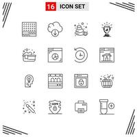 Modern Set of 16 Outlines and symbols such as hot bath first stones prize trophy Editable Vector Design Elements