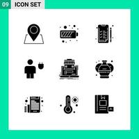 Group of 9 Modern Solid Glyphs Set for organization business business power energy Editable Vector Design Elements