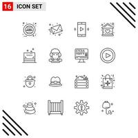 Set of 16 Modern UI Icons Symbols Signs for house doll amplifier building volume Editable Vector Design Elements
