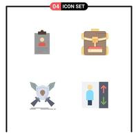 paquete de interfaz de usuario de 4 iconos planos básicos de currículum insignia currículum backbag juego elementos de diseño vectorial editables vector