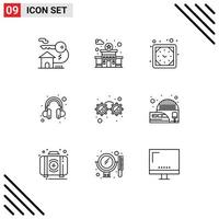 Modern Set of 9 Outlines Pictograph of railway station glasses timer fancy glasses help Editable Vector Design Elements