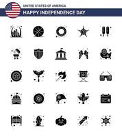 USA Happy Independence DayPictogram Set of 25 Simple Solid Glyph of hot dog usa usa star men Editable USA Day Vector Design Elements