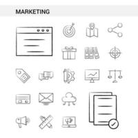 Marketing hand drawn Icon set style isolated on white background Vector