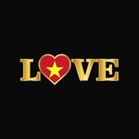 Golden Love typography Vietnam flag design vector