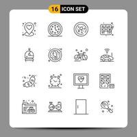 16 User Interface Outline Pack of modern Signs and Symbols of no meat helmet pizza astronaut hobbies Editable Vector Design Elements