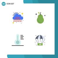 Pack of 4 Modern Flat Icons Signs and Symbols for Web Print Media such as binary fresh digital fruit thermometer Editable Vector Design Elements