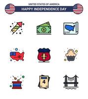 9 iconos creativos de estados unidos signos de independencia modernos y símbolos del 4 de julio del mapa de seguridad del partido escudo americano elementos de diseño vectorial editables del día de estados unidos vector