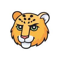 cabeza de personaje de leopardo. ilustración de garabatos cómicos de dibujos animados vectoriales, mascota, personaje, icono, logotipo de leopardo. cara de animal astuto. vector