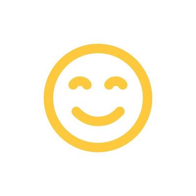 Smile icon, happy face, smiling emoji, yellow sticker. Vector flat illustration isolated on white.