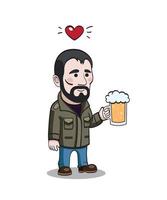 hombre barbudo con jarra de cerveza. el personaje caricaturesco del hombre barbudo con jarra de cerveza está al estilo doole. concepto de amor por la cerveza. ilustración de oktoberfest vector