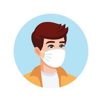 hombre con mascarilla médica. máscara requerida. no hay entrada sin usar máscara médica. avatar hombre con mascarilla vector