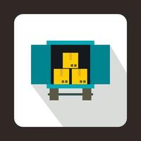 Truck loaded with boxes icon, flat style vector