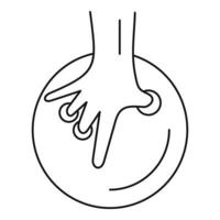 Hand take a bowling ball icon, outline style vector