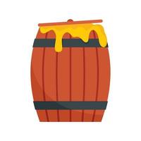 Wood honey barrel icon, flat style vector