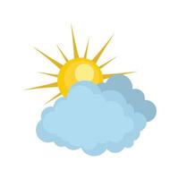 Blue cloudy sun icon, flat style vector