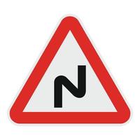 Dangerous turn left icon, flat style. vector