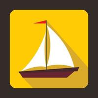 Boat with sails icon, flat style vector