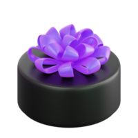 Realistic black gift box with violet or purple ribbon bow. Concept of abstract holiday, birthday, Christmas or Black Friday present or surprise. 3d high quality isolated render png