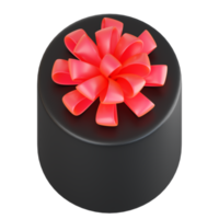 Realistic black gift box with red ribbon bow. Concept of abstract holiday, birthday, Christmas or Black Friday present or surprise. 3d high quality isolated render png