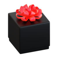 coffret cadeau noir réaliste avec noeud de ruban rouge. concept de vacances abstraites, anniversaire, noël ou vendredi noir cadeau ou surprise. Rendu isolé 3D de haute qualité png