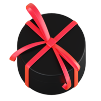 Realistic black gift box with red ribbon bow. Concept of abstract holiday, birthday, Christmas or Black Friday present or surprise. 3d high quality isolated render png