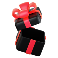 caja de regalo negra realista con lazo de cinta roja. concepto de vacaciones abstractas, cumpleaños, navidad o viernes negro presente o sorpresa. renderizado aislado de alta calidad 3d png