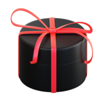 realistico nero regalo scatola con rosso nastro arco. concetto di astratto vacanza, compleanno, Natale o nero Venerdì presente o sorpresa. 3d alto qualità isolato rendere png
