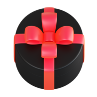 realistisch zwart geschenk doos met rood lint boog. concept van abstract vakantie, verjaardag, Kerstmis of zwart vrijdag Cadeau of verrassing. 3d hoog kwaliteit geïsoleerd geven png