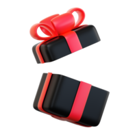 realistische schwarze geschenkbox mit roter schleife. konzept des abstrakten feiertags-, geburtstags-, weihnachts- oder schwarzen freitagsgeschenks oder der überraschung. 3d hochwertiges isoliertes rendern png