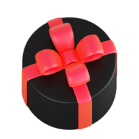 Realistic black gift box with red ribbon bow. Concept of abstract holiday, birthday, Christmas or Black Friday present or surprise. 3d high quality isolated render png