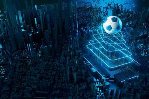 3d football object design. realistic rendering. abstract futuristic background. 3d illustration. motion geometry concept. sport competition graphic. tournament game bet content. soccer ball element. photo