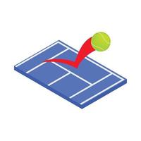 Flying tennis ball on a blue court icon vector