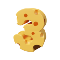 número de queso 3. representación de fuente 3d png