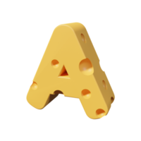 letras de queijo a. renderização de fonte 3d png