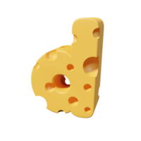 letras de queijo d. renderização de fonte 3d png