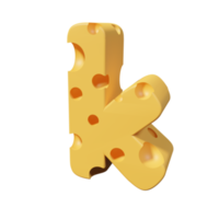 letras de queso k. renderizado de fuente 3d png