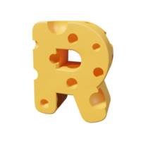 Letras de queso r. renderizado de fuente 3d png