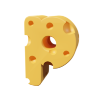 letras de queijo p. renderização de fonte 3d png