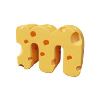 queijo letras m. renderização de fonte 3D png
