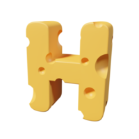 letras de queijo h. renderização de fonte 3d png