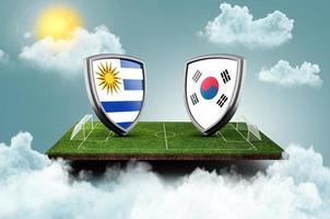 uruguay vs corea del sur versus concepto de fútbol de banner de pantalla. estadio de fútbol, ilustración 3d foto