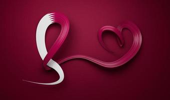 Qatar Flag colors ribbon making bow to heart shape for cancer awareness month 3d illustration photo