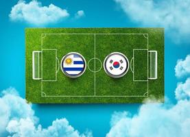 Uruguay vs South Korea Versus screen banner Soccer concept. football field stadium, 3d illustration photo