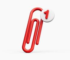 Red paper clip with 1 notification icon isolated background 3d illustration photo